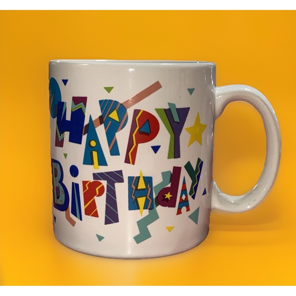 Vintage‎ Happy Birthday Mug Cup 80s Pop Art Colorful Party Streamers by Russ